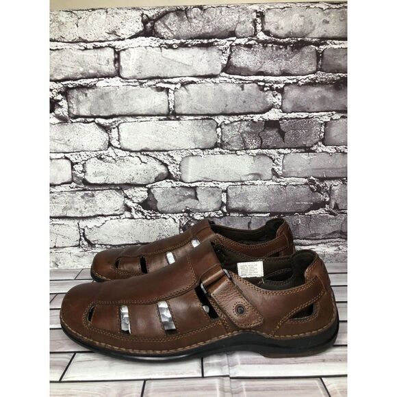 Rockport Brown Leather Fisherman Closed Comfort Strap Sandals Men Sz 11M US/44EU - Picture 1 of 16